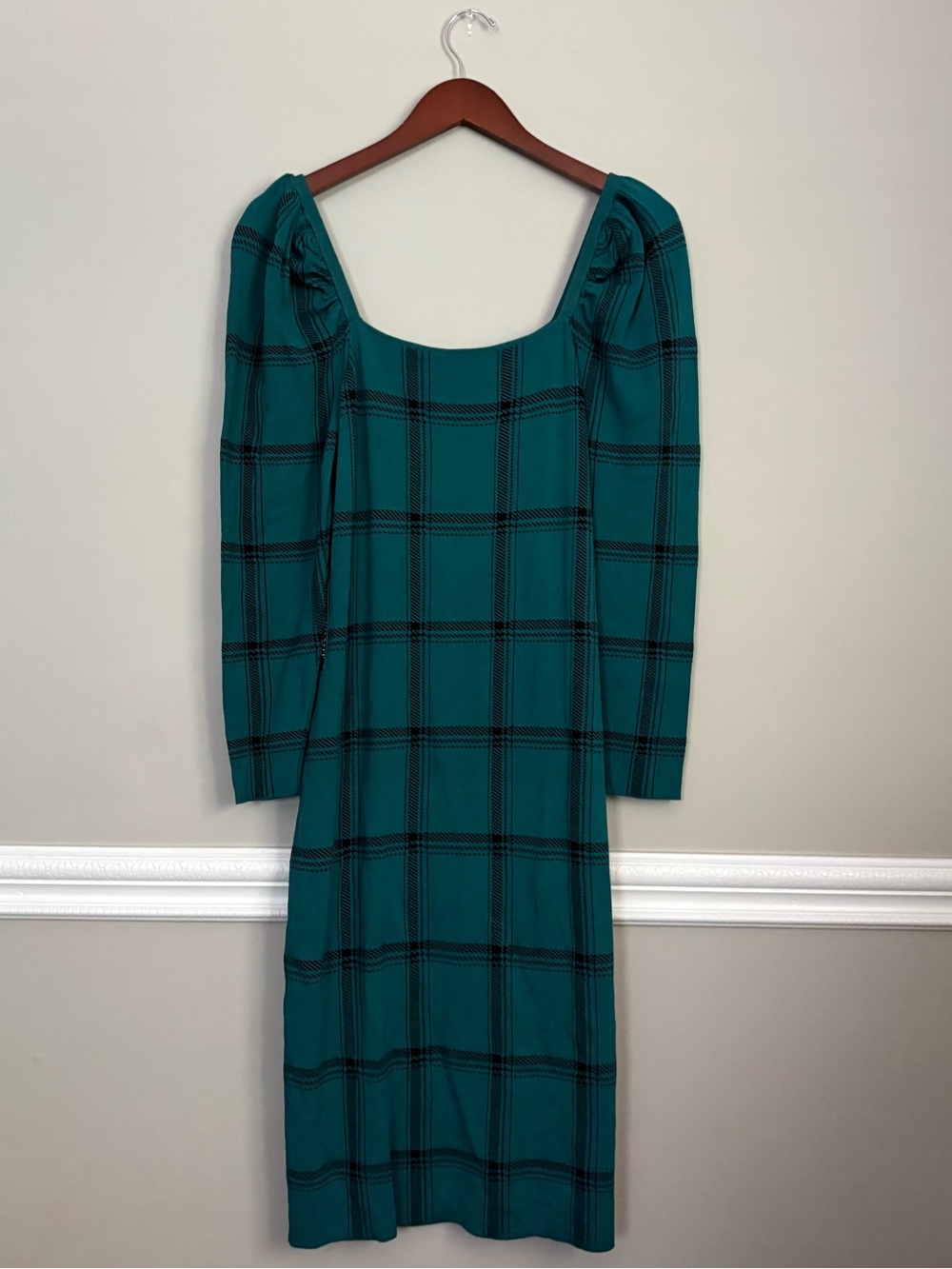 NWT New York & Company Teal Black Plaid Bodycon Midi Dress XL - Picture 9 of 13